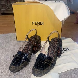 Fendi Promenade Slingback Block Heel Sandal Loafer FF